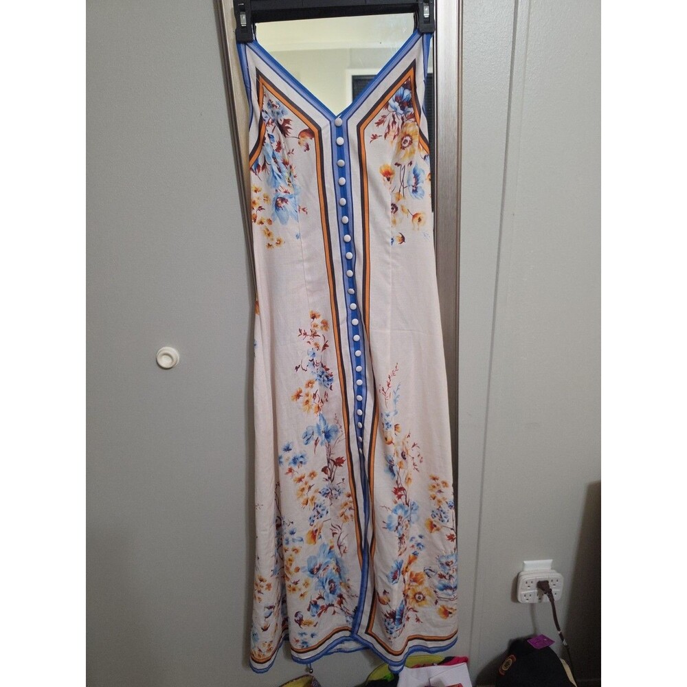 Commense Floral Button-Front V-Neck Maxi Dress – Sleeveless with Contrast Trim – - Picture 2 of 8